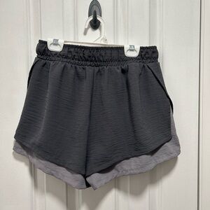 Women's Gray Elastic Waist Athletic Shorts